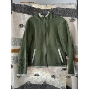Marmot Women’s Fleece Hoodie Jacket Size Medium, Green, Embroidered Sleeve